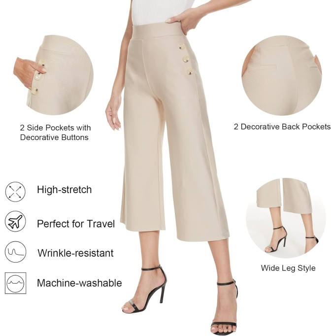 Black Wide Leg Pants for Women Business Casual Dress Pants Stretch High Waist Crop Capris Culotte