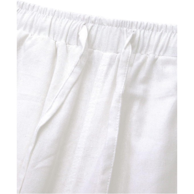 Women's Cotton Linen Drawstring Elastic Waist Loose Wide Leg Cropped Pants with Pockets
