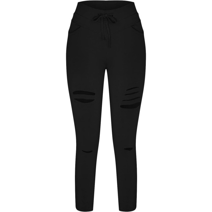 Womens Cropped Pants Knee Length High Waisted Capri Leggings with Hole Pockets Athletic Gym Pants Biker Sweatpants