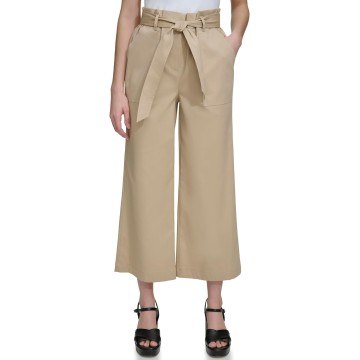 Women's Woven Cropped Wide Leg Pant with Belt