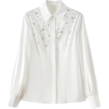Women Elegant Turn-Down Collar Long Sleeve Shirt Cotton Blouse