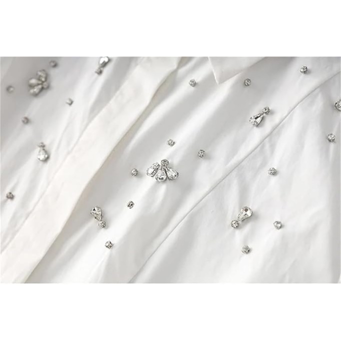 Women Elegant Turn-Down Collar Long Sleeve Shirt Cotton Blouse