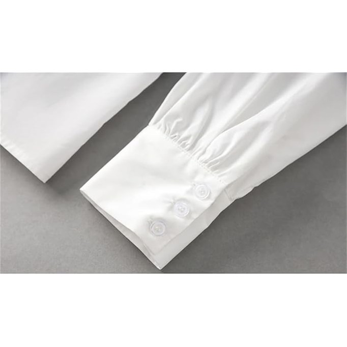 Women Elegant Turn-Down Collar Long Sleeve Shirt Cotton Blouse