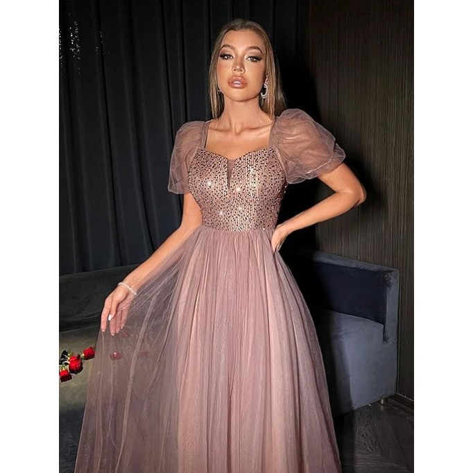 Women's Dresses Puff Sleeve Mesh Elegant & Dress