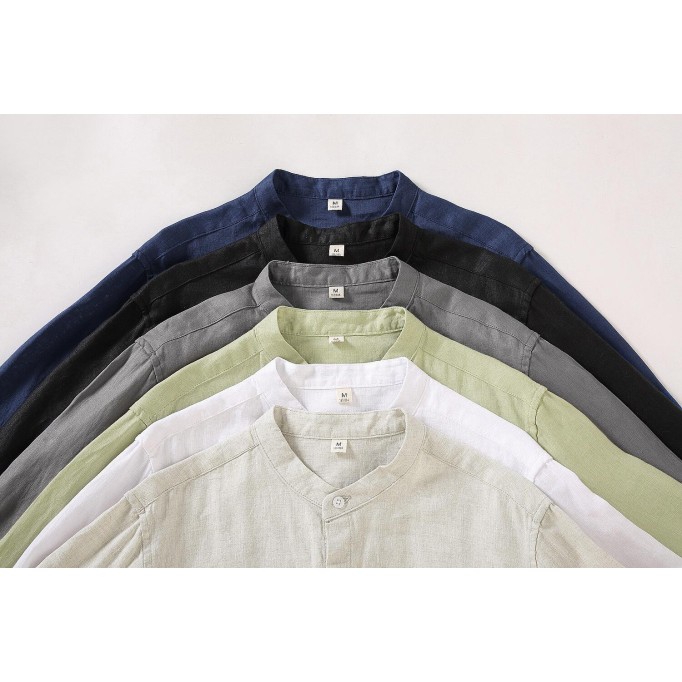 Men's Vintage Renbom Long Sleeve Stand Collar Shirt