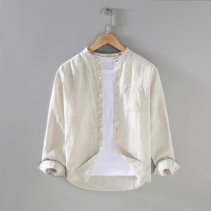 Men's Vintage Renbom Long Sleeve Stand Collar Shirt