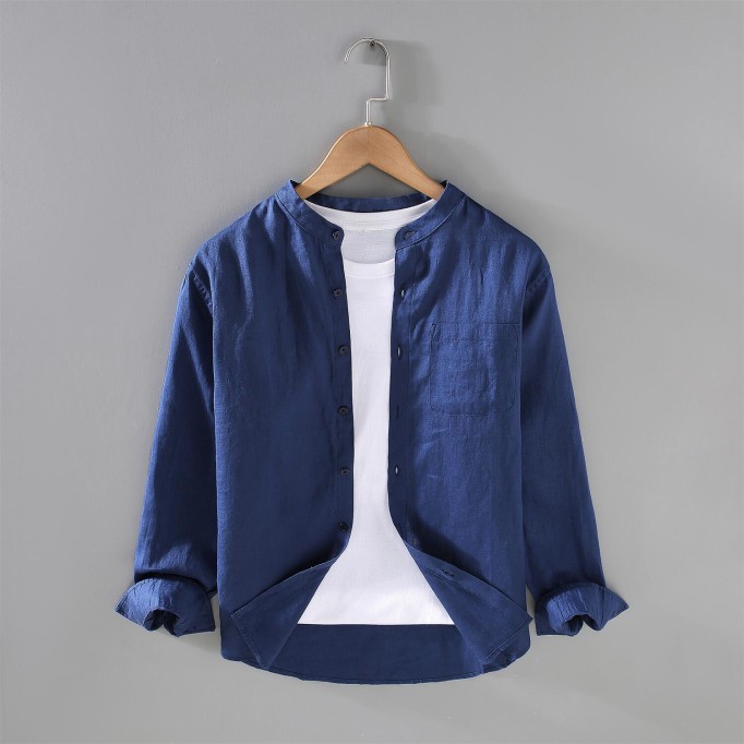 Men's Vintage Renbom Long Sleeve Stand Collar Shirt