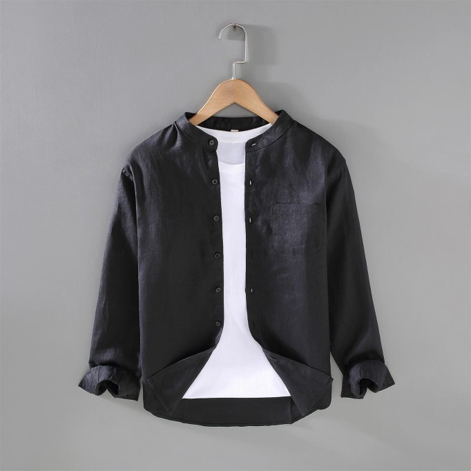 Men's Vintage Renbom Long Sleeve Stand Collar Shirt