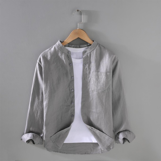 Men's Vintage Renbom Long Sleeve Stand Collar Shirt