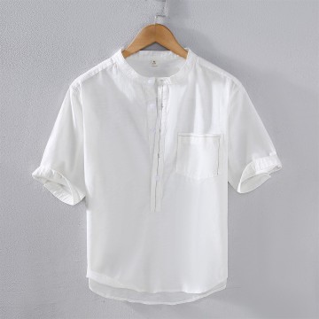 Men's Vintage Stand Collar Renbom Shirt - Mid Sleeve