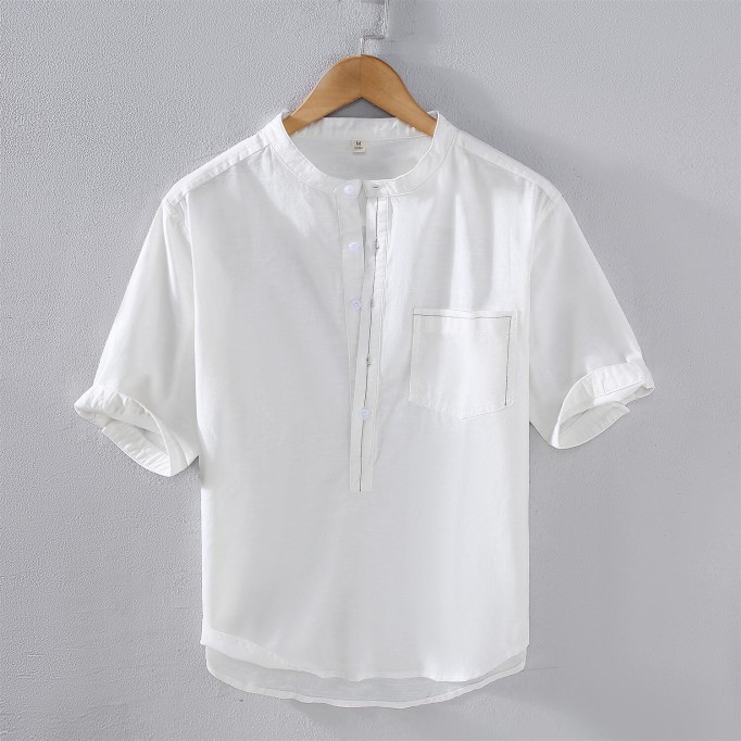 Men's Vintage Stand Collar Renbom Shirt - Mid Sleeve