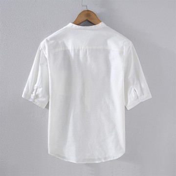 Men's Vintage Stand Collar Renbom Shirt - Mid Sleeve