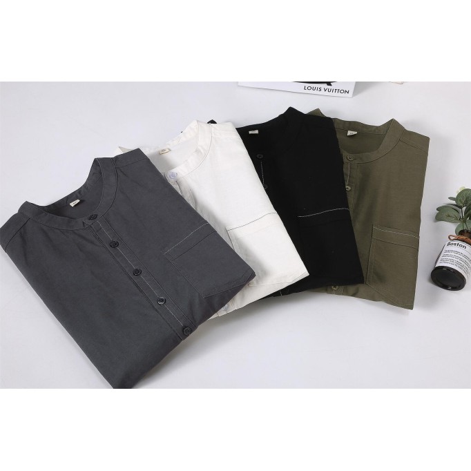 Men's Vintage Stand Collar Renbom Shirt - Mid Sleeve