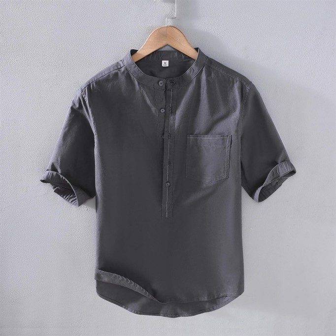 Men's Vintage Stand Collar Renbom Shirt - Mid Sleeve