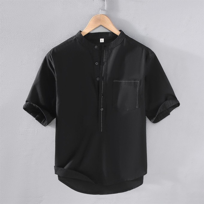 Men's Vintage Stand Collar Renbom Shirt - Mid Sleeve
