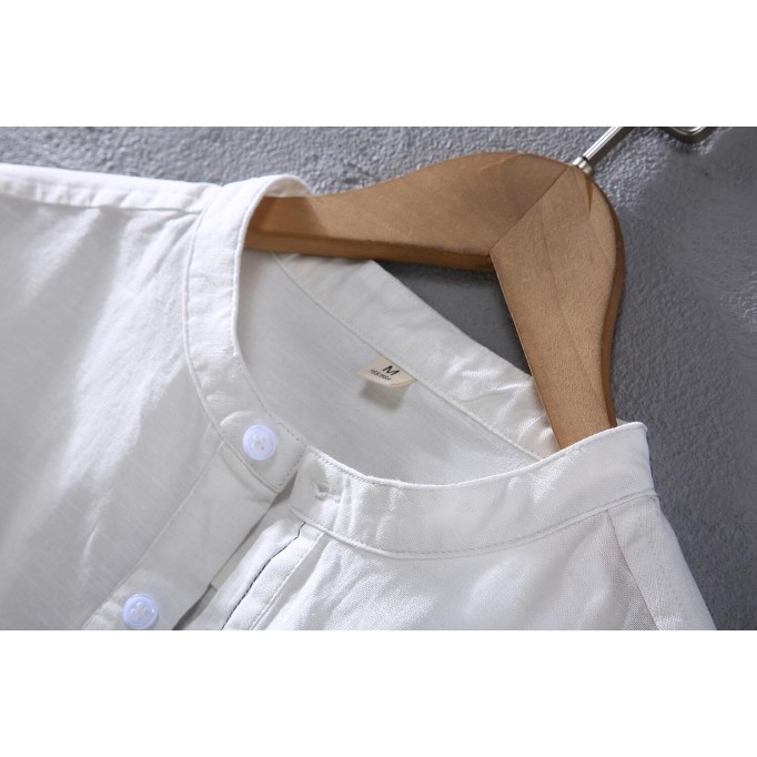 Men's Vintage Stand Collar Renbom Shirt - Mid Sleeve