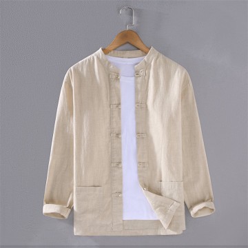 Stand Collar Cotton Renbom Long Sleeve Shirt
