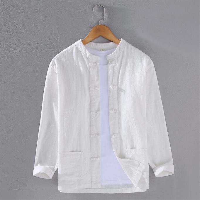 Stand Collar Cotton Renbom Long Sleeve Shirt