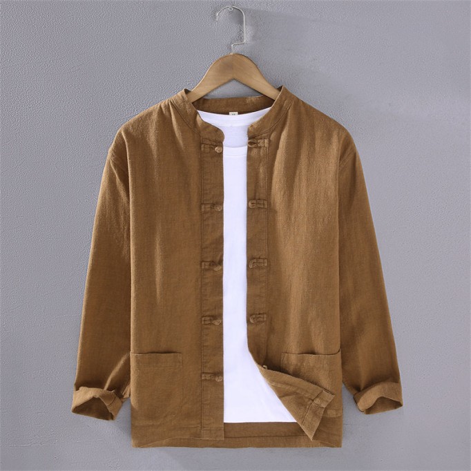 Stand Collar Cotton Renbom Long Sleeve Shirt