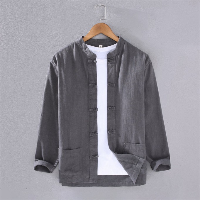 Stand Collar Cotton Renbom Long Sleeve Shirt