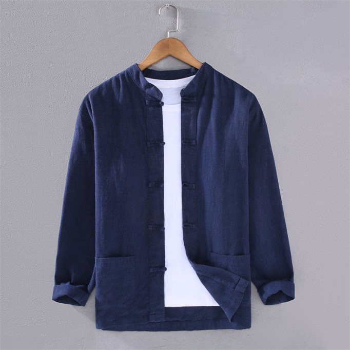 Stand Collar Cotton Renbom Long Sleeve Shirt