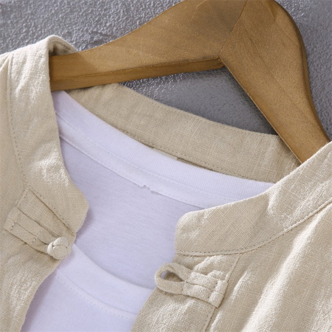 Stand Collar Cotton Renbom Long Sleeve Shirt
