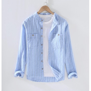 Men's Striped Stand Collar Cotton Renbom Shirt