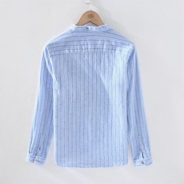 Men's Striped Stand Collar Cotton Renbom Shirt