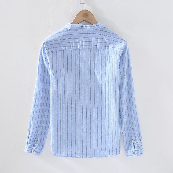 Men's Striped Stand Collar Cotton Renbom Shirt