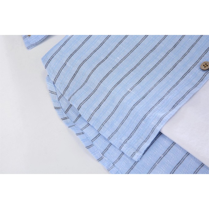 Men's Striped Stand Collar Cotton Renbom Shirt