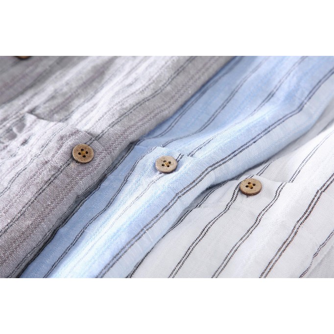 Men's Striped Stand Collar Cotton Renbom Shirt