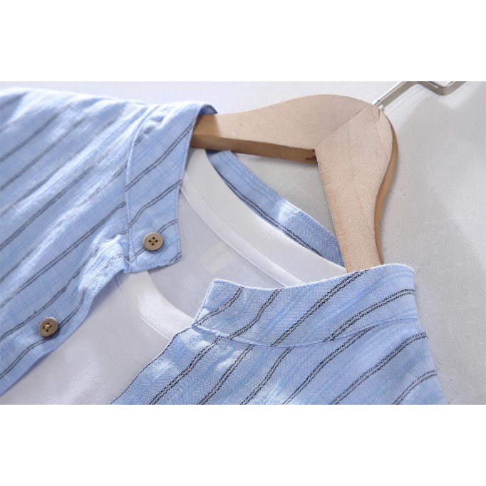 Men's Striped Stand Collar Cotton Renbom Shirt