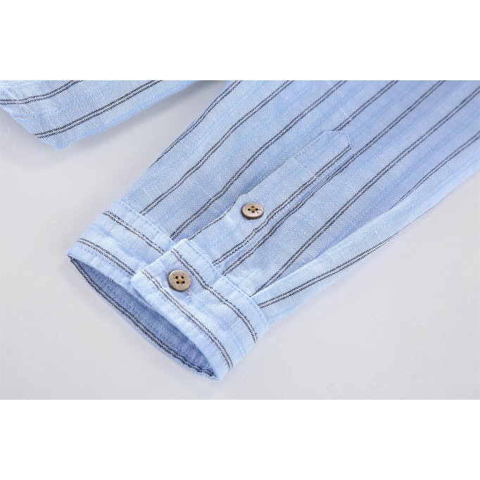 Men's Striped Stand Collar Cotton Renbom Shirt