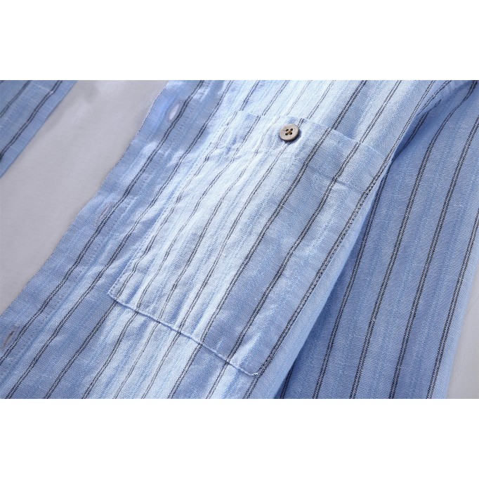 Men's Striped Stand Collar Cotton Renbom Shirt