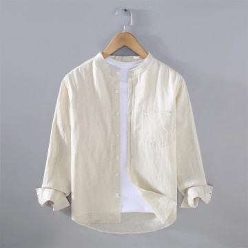 Men's Pure Renbom Long Sleeve Shirt - Stand Collar, Loose Fit