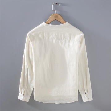 Men's Pure Renbom Long Sleeve Shirt - Stand Collar, Loose Fit
