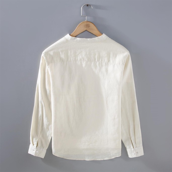 Men's Pure Renbom Long Sleeve Shirt - Stand Collar, Loose Fit