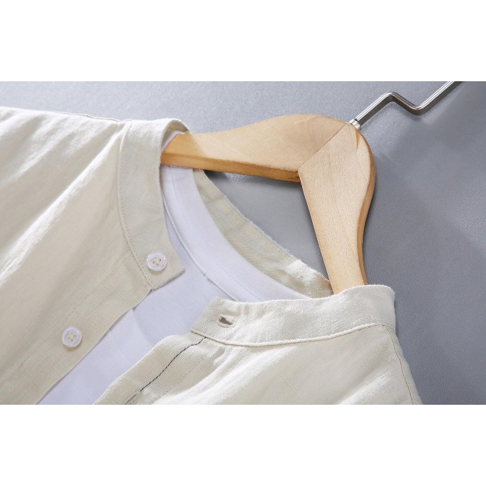 Men's Pure Renbom Long Sleeve Shirt - Stand Collar, Loose Fit
