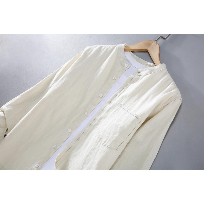 Men's Pure Renbom Long Sleeve Shirt - Stand Collar, Loose Fit