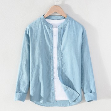 Stand Collar Cotton Renbom Long Sleeve Shirt