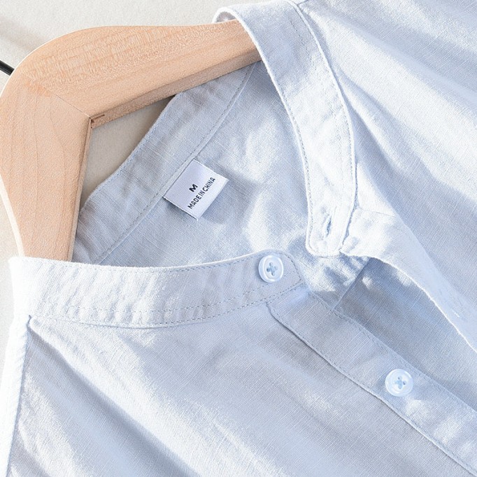 Stand Collar Cotton Renbom Long Sleeve Shirt