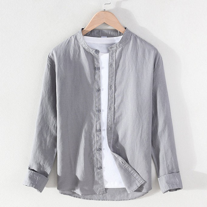 Stand Collar Cotton Renbom Long Sleeve Shirt