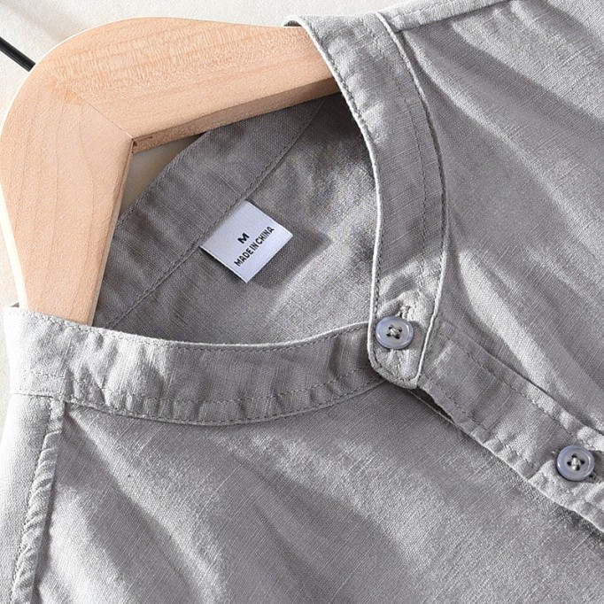 Stand Collar Cotton Renbom Long Sleeve Shirt