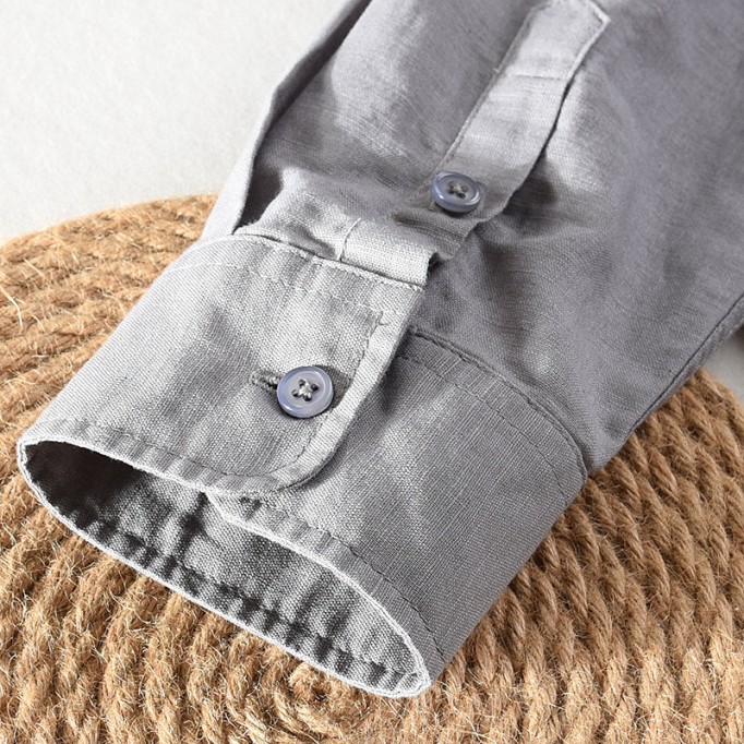 Stand Collar Cotton Renbom Long Sleeve Shirt