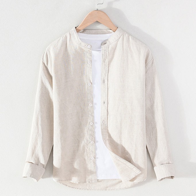 Stand Collar Cotton Renbom Long Sleeve Shirt