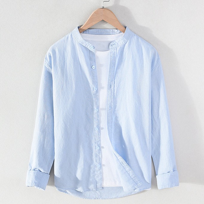 Stand Collar Cotton Renbom Long Sleeve Shirt