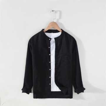 Men's Cotton Renbom Stand Collar Long Sleeve Shirt