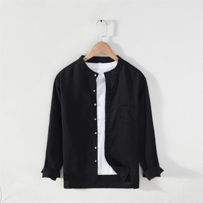 Men's Cotton Renbom Stand Collar Long Sleeve Shirt