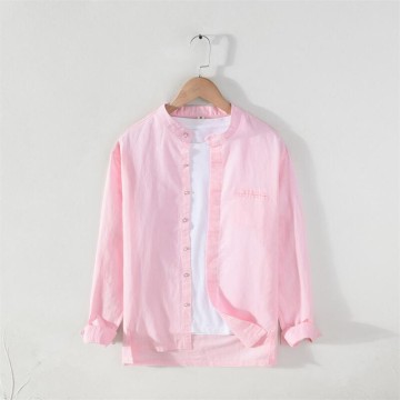 Men's Cotton Renbom Stand Collar Long Sleeve Shirt