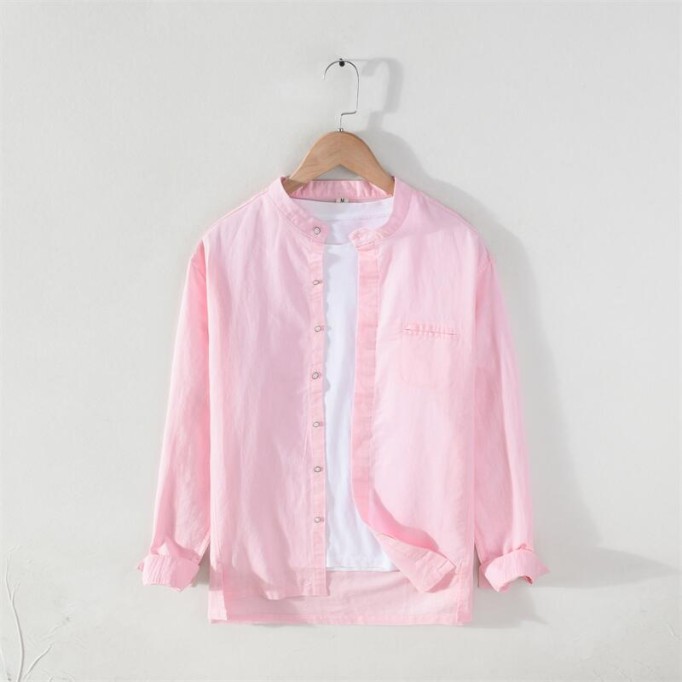 Men's Cotton Renbom Stand Collar Long Sleeve Shirt